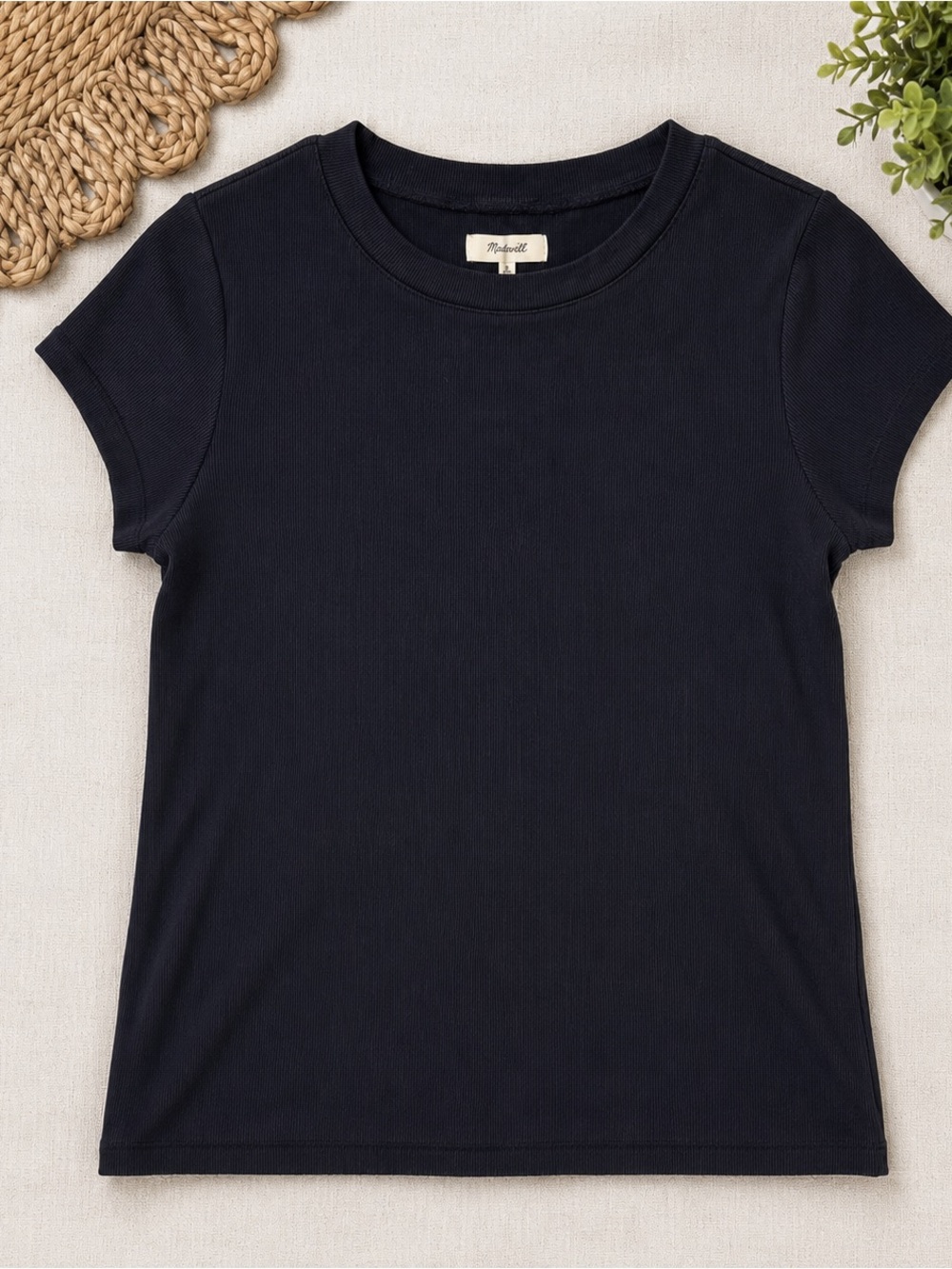 Madewell Ribbed Crew Neck Baby Tee Black Size Medium